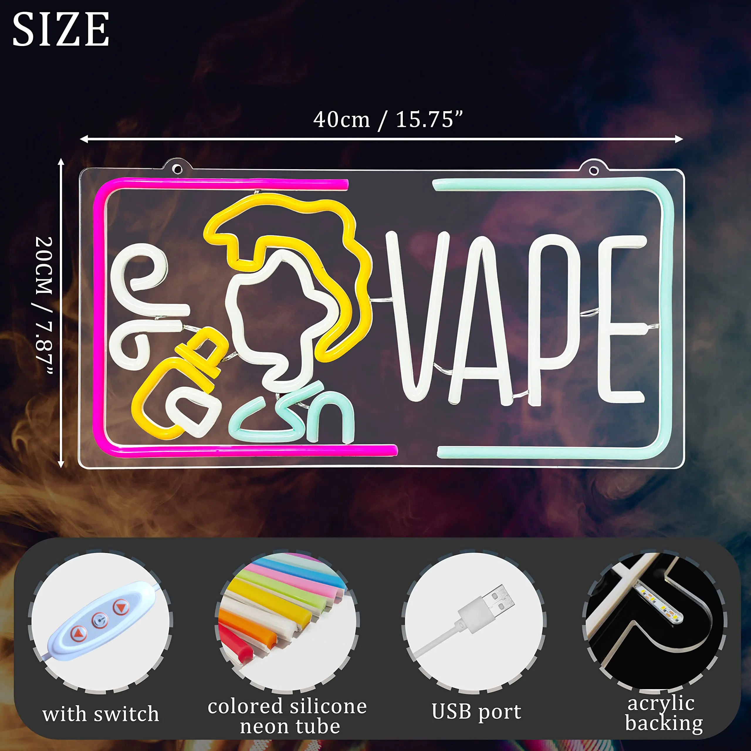Vape Neon Sign Dimmable Smoke  - Vaping Shop ulasan dan harga